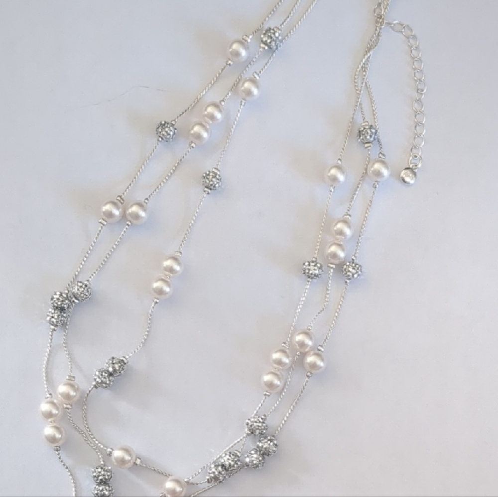 Silver and White Necklace with Dainty Beads and Pearls